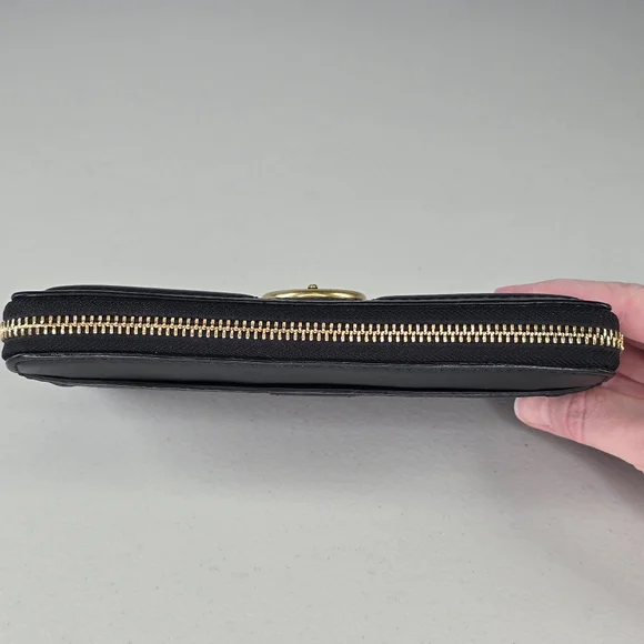 Coach Campbell Black Leather Zip Around Clutch Wallet Gold Hardware - Picture 5 of 8